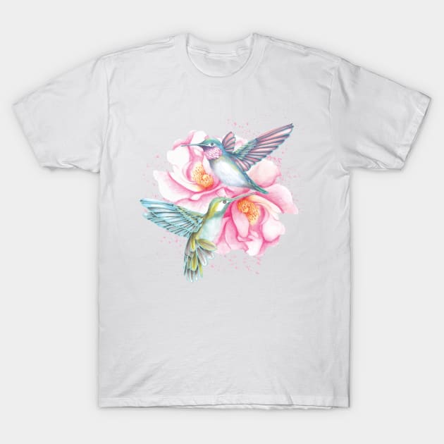 Hummingbirds on flowers T-Shirt by AmandaDilworth